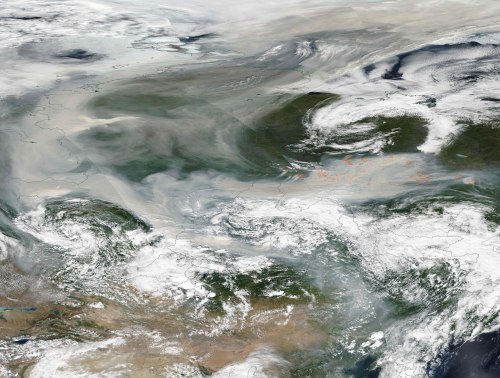 위성에 촬영된 러시아 전역을 뒤덮은 산불 연기. /AFP연합뉴스