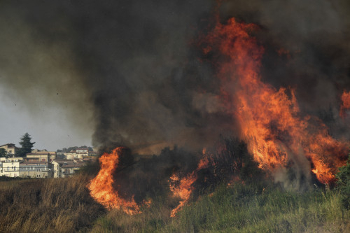 이탈리아 시칠리아섬의 블루피 인근에서 10일(현지시간) 산불이 번지고 있다. 이탈리아에서는 시칠리아섬, 사르데냐섬, 칼라브리아를 비롯한 각지에서 산불이 발생하고 있다. /연합뉴스