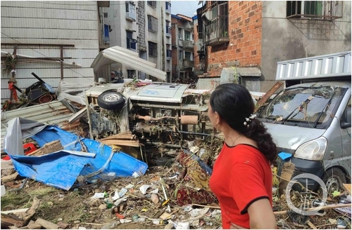 중국 후베이성 류린(柳林)진 지역에 폭우가 내린 피해 현장. /상여우신문 캡처