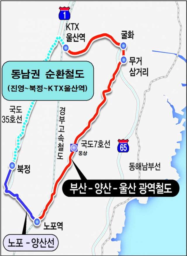 부산~양산~울산 광역철도 노선도./사진제공=부산시