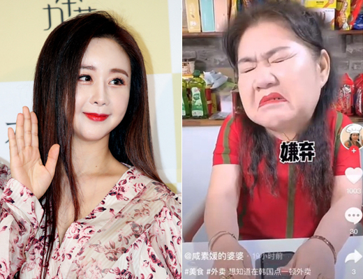 방송인 함소원(왼쪽)의 시어머니가 한국 배달 마라탕을 맛보는 영상을 틱톡에 올렸다./서경스타DB·함소원 시어머니 틱톡 캡처