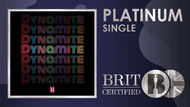 영국음반산업협회(BPI)가 그룹 방탄소년단(BTS)의 싱글 ‘다이너마이트’의 플래티넘 인증 획득을 알리고 있다. /BPI 트위터 캡처
