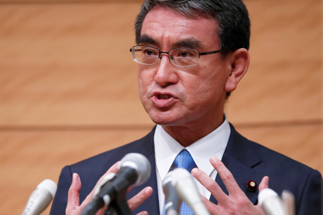 日 자민당 총재 출마 공식 선언하는 고노 다로 일본 행정개혁 담당상(장관)/로이터연합뉴스