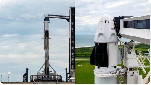 케네디 우주센터에서 발사 대기 중인 스페이스X의 펠컨9 로켓과 크루 드래건 우주선. /스페이스X 트위터 캡처