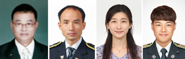 LG의인상으로 선정된 최복동(왼쪽부터) 소방위와 김현필 경위, 이한나 씨, 정영화 소방교.