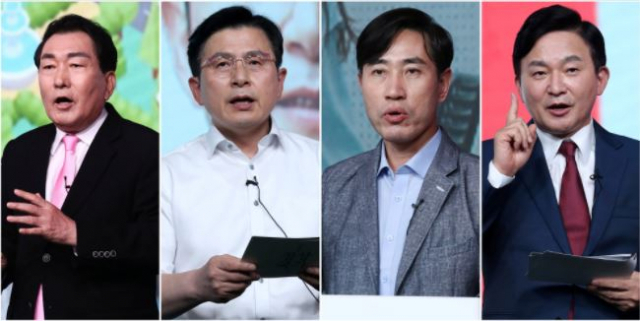 (왼쪽부터)안상수, 황교안, 하태경, 원희룡 국민의힘 대선 예비후보./연합뉴스