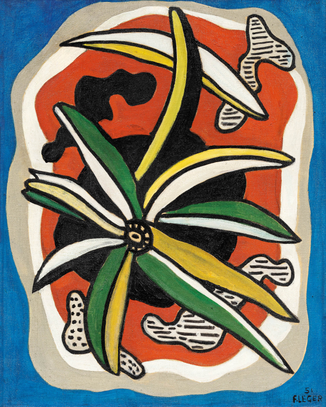 국내 경매에 처음 출품된 큐비즘의 창시자 페르낭 레제의 '붉은 배경 위의 꽃'. 추정가는 5억~8억원이다. /사진제공=케이옥션