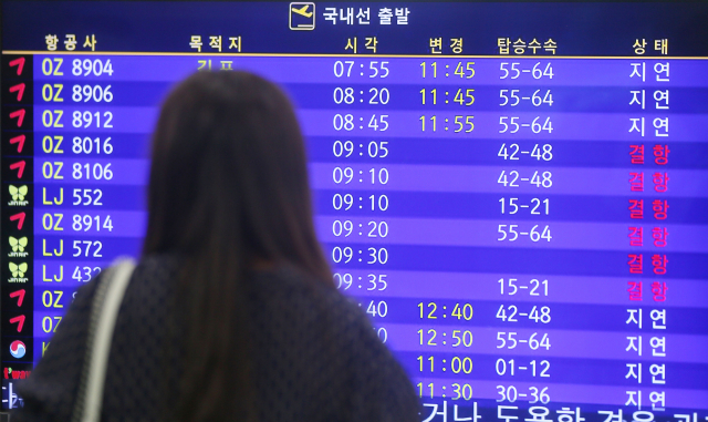 17일 오전 태풍 '찬투'의 영향으로 제주를 오가는 항공편이 차질을 빚고 있다./연합뉴스