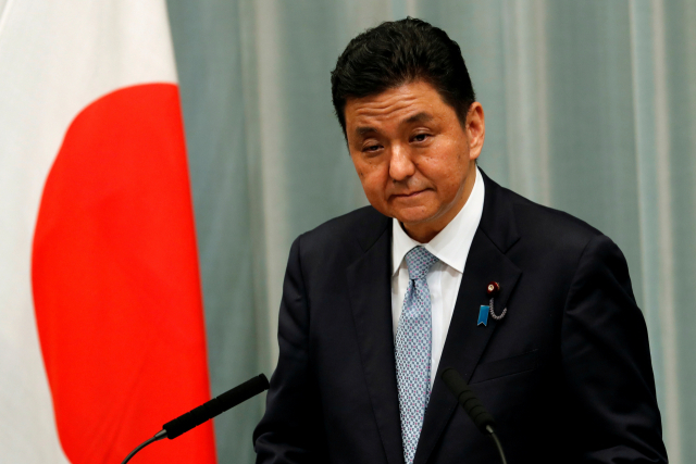 기시 노부오 일본 방위상이 지난해 9월 16일 일본 도쿄에서 열린 기자 회견에 참석하고 있다./로이터연합뉴스