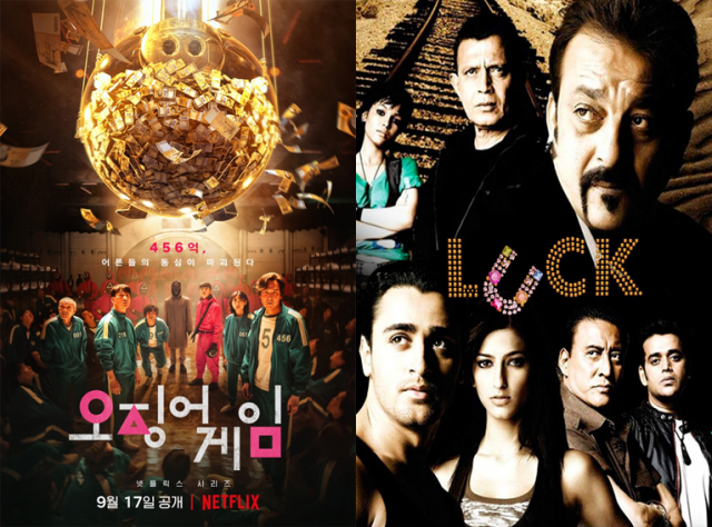 ‘오징어 게임’ 포스터(왼쪽)와 인도 영화 ‘럭(LUCK)’의 포스터/넷플릭스 제공, 트위터 Farzaynn 캡처