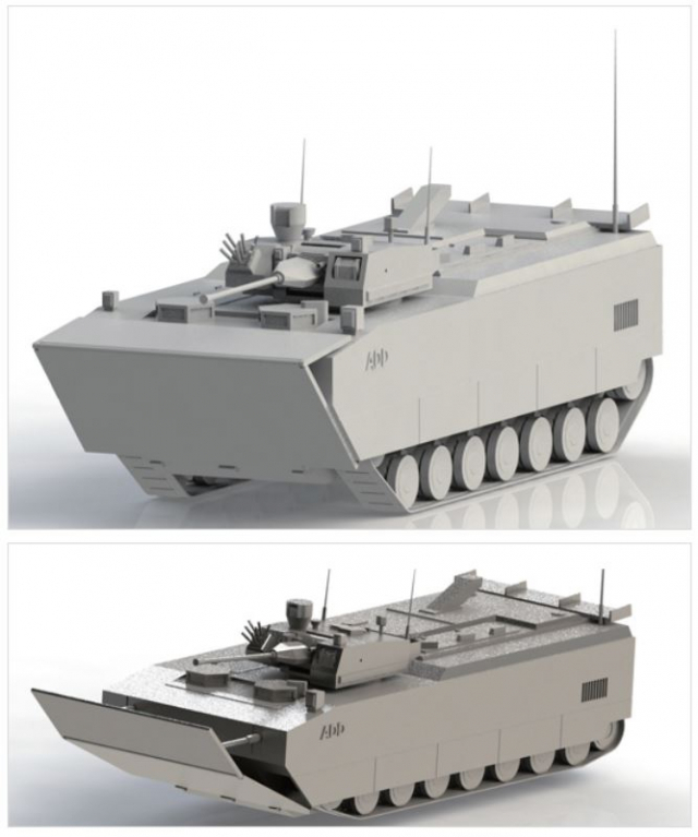 국내 개발 '상륙돌격장갑차-II' 랜더링 이미지. 기존 상장차보다 기동성과 방호력, 무장능력이 크게 향상될 예정이다. /사진제공=ADD