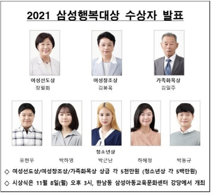 2021 삼성행복대상 수상자 명단./사진제공=삼성생명공익재단