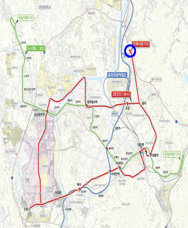 대전 도시철도 2호선 트램 ‘연축차량기지’ 위치도. 사진제공=대전시
