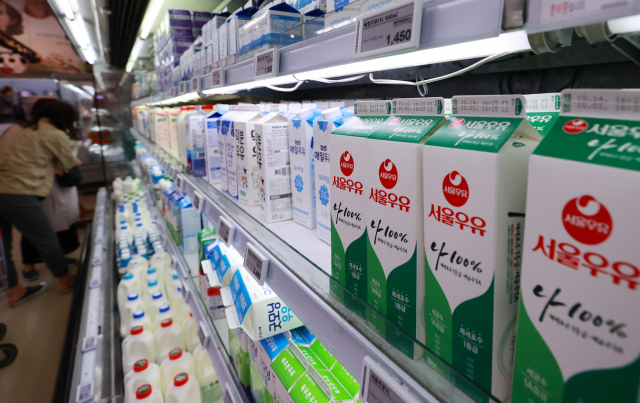 서울의 한 마트에서 소비자가 우유를 구매하고 있다./연합뉴스