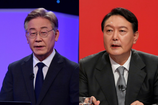 이재명 더불어민주당 대선 후보(왼쪽)와 윤석열 국민의힘 예비 대선 후보(오른쪽)