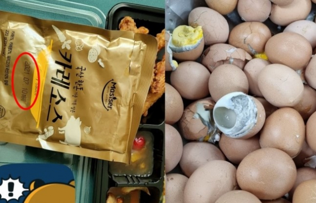 유통기한이 지난 카레와 회색빛 달걀의 사진이다. /페이스북 '육군훈련소 대신 전해드립니다' 캡처