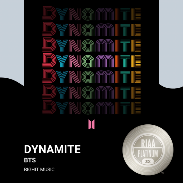 방탄소년단 'Dynamite' RIAA 트리플 플래티넘 인증 이미지 / 사진=RIAA 제공