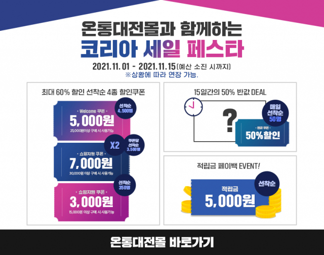 대전시, 11~12월, 온통대전 온라인몰 역대급 할인