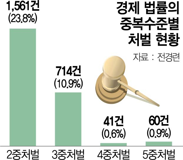 '경제법률 36%가 중복처벌...5중처벌 가능 항목도 60개'