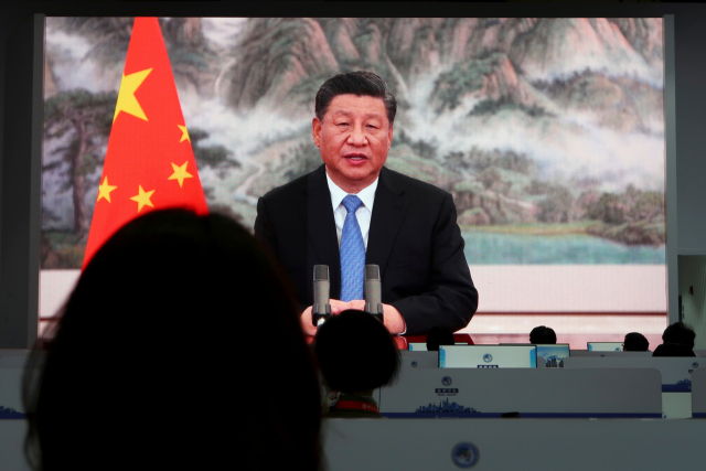 시진핑 중국 국가주석이 4일 중국 상하이에서 열린 중국국제수입박람회(CIE) 개막식에서 영상을 통해 연설하고 있다./로이터연합뉴스