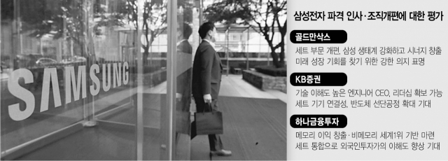 삼성전자 서울 서초사옥 앞을 직원이 지나가고 있다. 삼성전자가 파격적인 조직 개편을 단행하면서 임직원들의 긴장감도 높아지고 있다. /연합뉴스