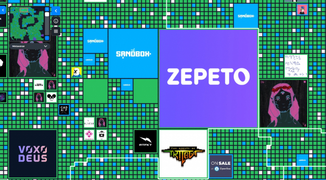 더 샌드박스 내 LAND 소유자가 표시돼 있는 지도다. 협력 관계인 네이버 제페토도 LAND를 보유하고 있다는 점을 확인할 수 있다. /출처=더 샌드박스 맵 일부 화면 캡쳐.