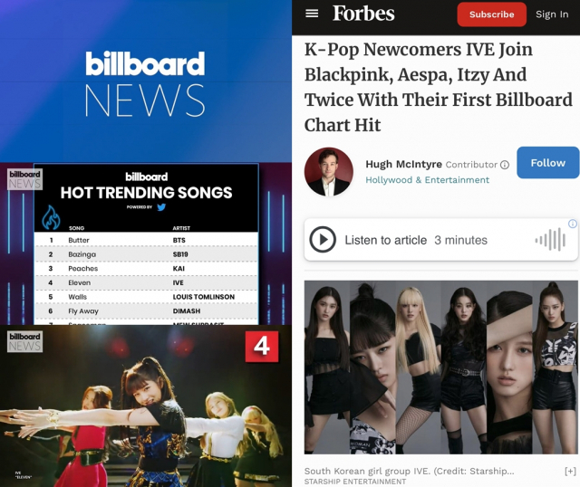 / 사진=美 빌보드(Billboard), 美 포브스(Forbes) 홈페이지