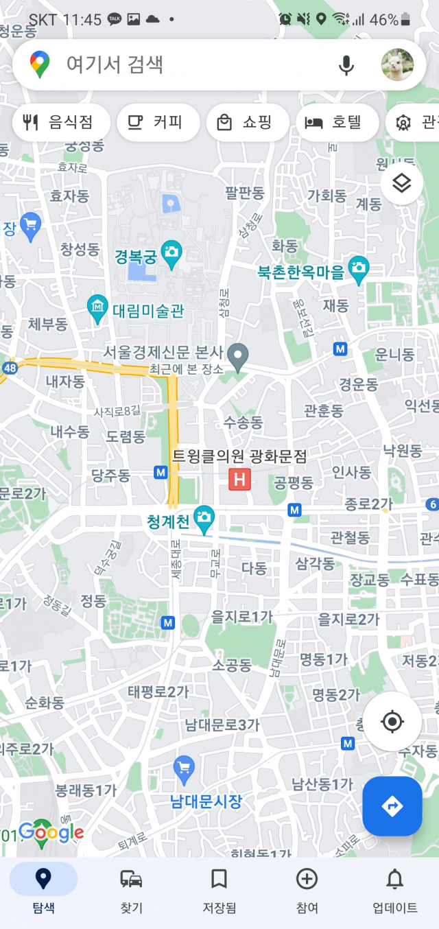 이달 초 새로 업데이트 된 구글 지도. 국내 최신 지리 정보가 반영됐고 UI·UX는 기존 2D에서 3D로 바뀌었다.