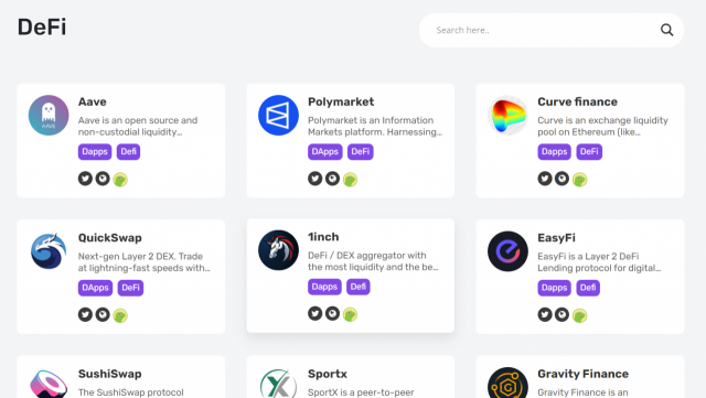 폴리곤 네트워크가 지원되는 디파이 디앱 목록/ 출처=폴리곤 공식 사이트