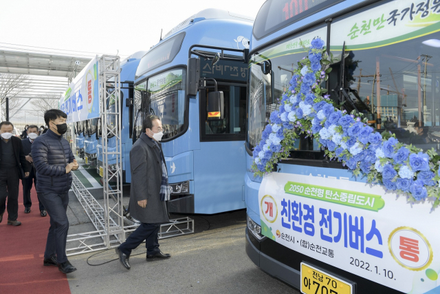 친환경 전기 시내버스 개통 /사진제공=순천시