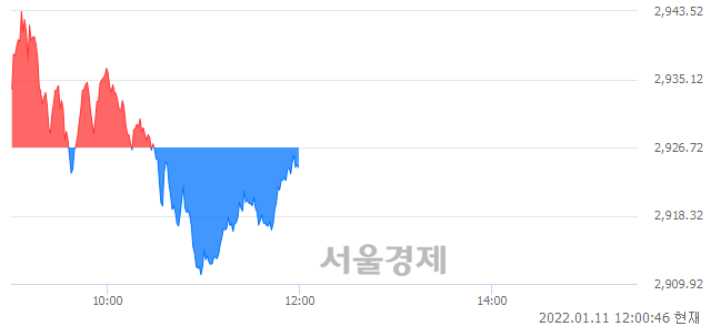 [정오 시황] 코스피 2924.09, 하락세(▼2.63, -0.09%) 반전