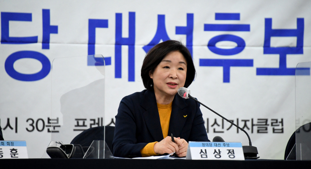 심상정 정의당 대선 후보가 지난 12일 한국프레스센터에서 열린 한국 기자협회 초청 토론회에서 패널들의 질문에 답하고 있다. / 권욱 기자