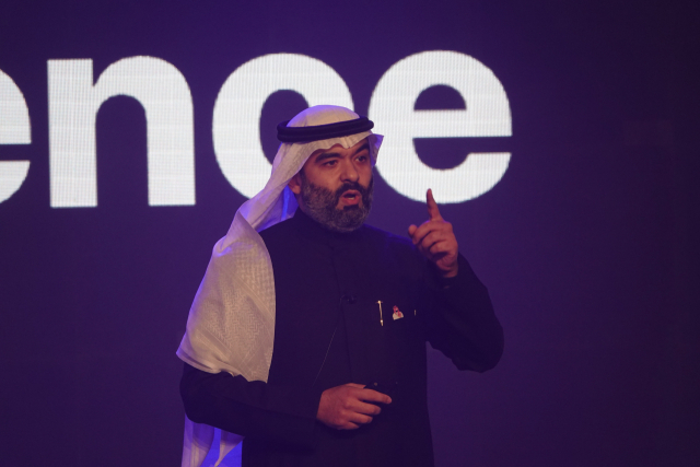 1일(현지 시간) 압둘라 알스와하 사우디아라비아 정보통신기술부 장관이 LEAP 행사에서 기조연설을 하고 있다./리야드 공동취재단