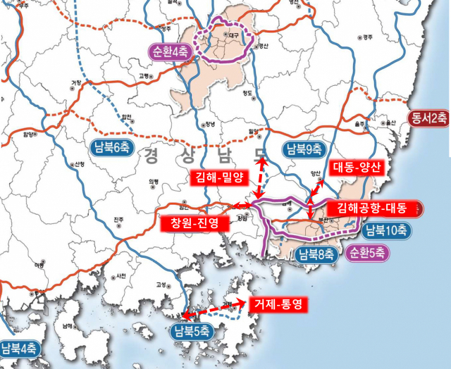 국토부 '제2차 고속도로 건설 5개년 계획(2021~2025년)'에 반영된 경남지역 고속도로. /사진제공=경남도