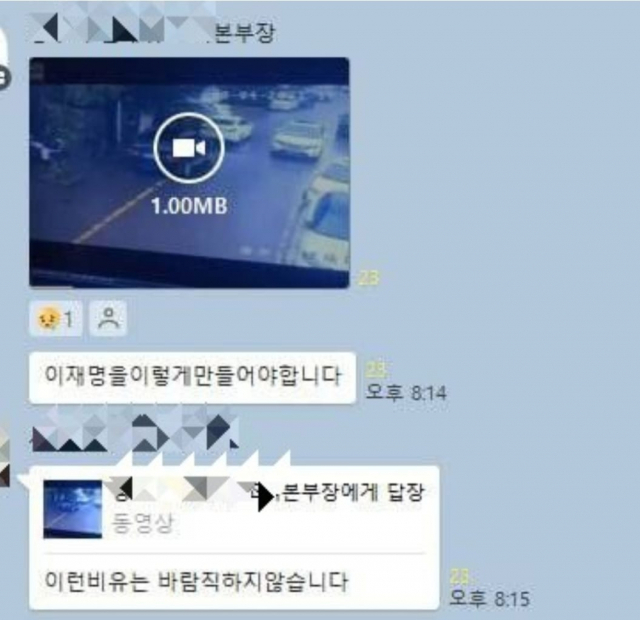 국민의힘 선거대책본부 인사가 소속된 단체대화방에서 한 인사가 어린아이의 교통사고 동영상을 올리며 이재명 후보에 대한 부적절한 발언을 한 데 대해 국민의힘은 누군가 고의로 글을 올린 것으로 추정하고 수사를 의뢰키로 했다. /최민희 전 더불어민주당 의원 페이스북 캡처