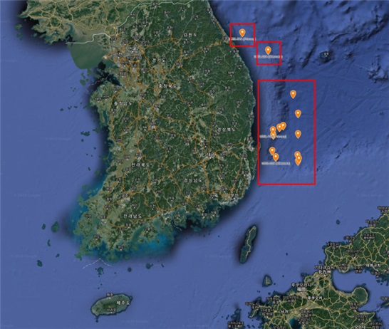 2024년 이후 울릉분지 IODP 과학시추 예정 해역. 사진제공=한국지질자원연구원