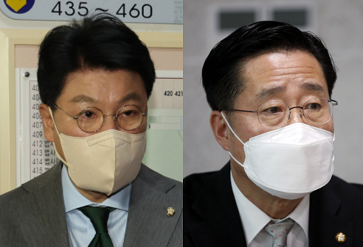야권 후보 단일화 실무협상을 이끈 장제원(왼쪽) 국민의힘 의원과 이태규 국민의당 의원. 서울경제DB