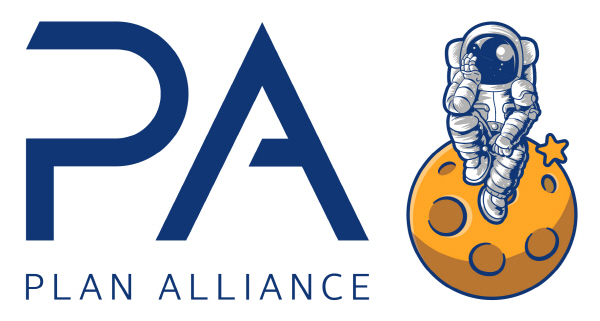 플랜얼라이언스의 새 기업 로고 ‘PA’와 AE를 뜻하는 우주인 캐릭터