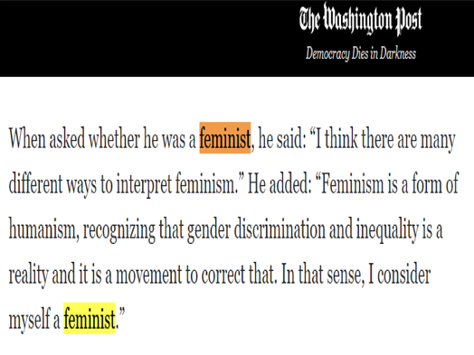 워싱턴포스트(WP)는 인터뷰를 통해 윤 후보가 “나는 스스로를 페미니스트라고 생각한다”고 답변한 내용을 보도했다/워싱턴포스트(WP) 캡처