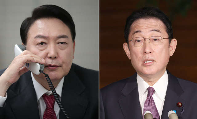 윤석열(왼쪽) 대통령 당선인과 기시다 후미오 일본 총리./연합뉴스