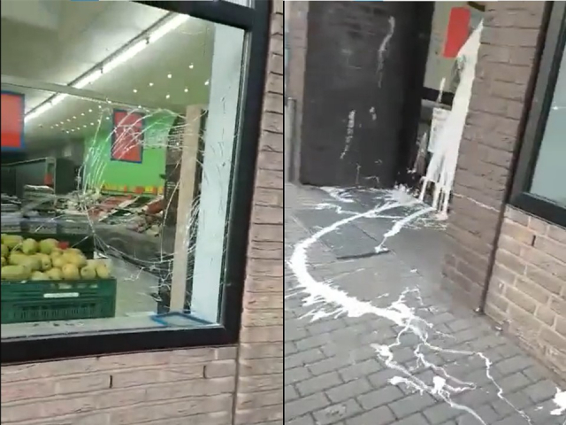 지난 3일 독일의 한 러시아 식료품점이 공격을 받아 창문이 깨지고 페인트가 칠해지는 등의 피해를 입어 소셜미디어(SNS)상에서 관심이 집중됐다./트위터 캡처