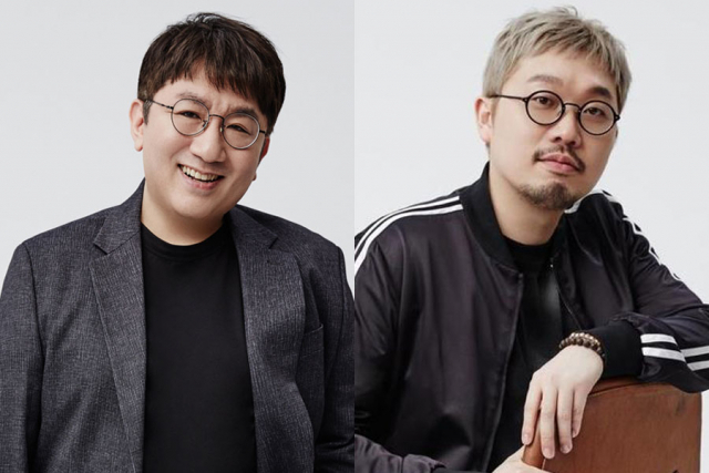 BTS 소속사 하이브의 방시혁(왼쪽) 이사회 의장과 강효원 수석 프로듀서. 하이브 제공