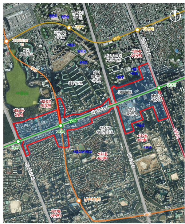 서울시 서초로 지구단위계획 위치도./사진제공=서울시