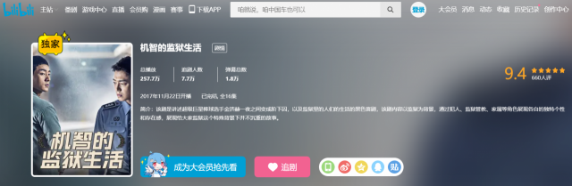 중국 동영상서비스(OTT) 플랫폼 비리비리(Bilibili)에서 6일부터 방영되기 시작한 ‘슬기로운 감빵생활'. 비리비리 캡처