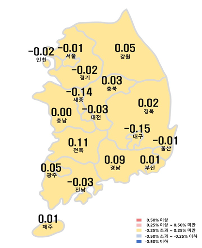 시도별 아파트 매매가격지수 변동률. 자료=한국부동산원