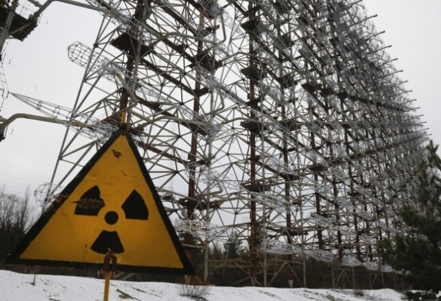 체르노빌 원전 지역의 방사능 경고 표지판. AP 연합뉴스
