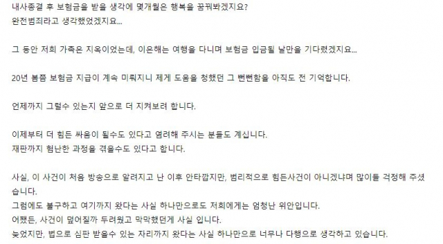 '계곡 살인' 피해자 누나 B씨가 인터넷 카페에 게시한 글. 인터넷 카페 캡처