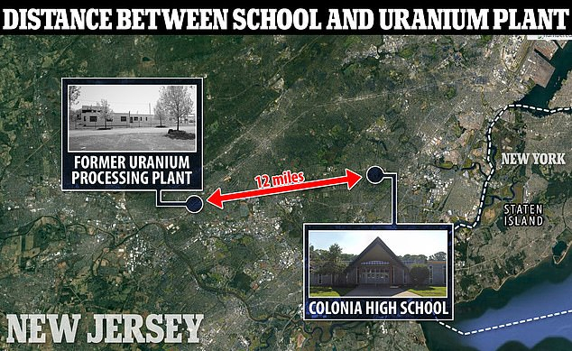 알 루피아노가 졸업한 콜로니아 고등학교와 약 12마일(19.3㎞) 떨어진 곳에 위치한 우라늄 검수 공장. 트위터 캡처