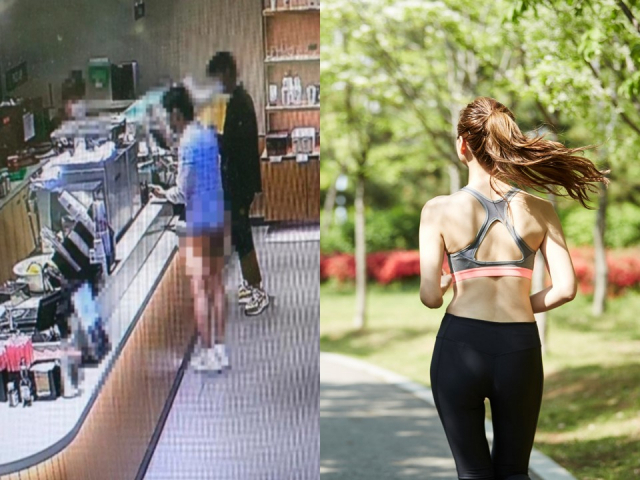 지난해 부산의 한 카페에서 남성이 하의를 입지 않고 커피를 주문(왼쪽)하는 모습과 레깅스를 입고 운동 중인 여성의 모습. 커뮤니티 캡처, 이미지투데이