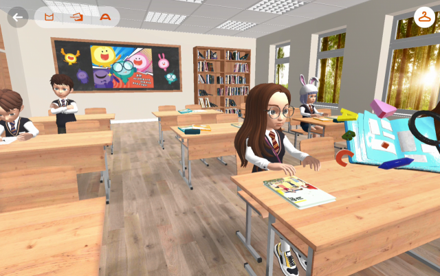 웅진씽크빅의 스마트올 메타버스 서비스의 실제 사용 장면. 학생들은 3차원(3D) 아바타를 통해 가상의 학교에서 수업을 들을 수 있다. 사진 제공=웅진